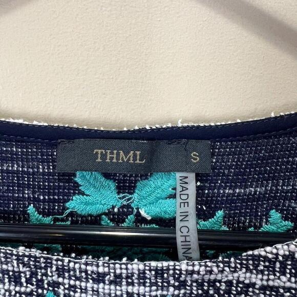 Anthropologie THML Embroidered Dress Women’s Small White Turquoise Black Boho - Picture 4 of 5